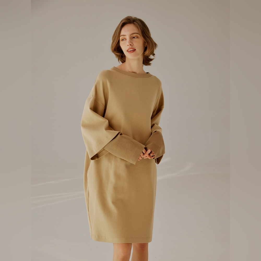 NWT Double Layer Long Sleeve Dress (Sand Brown) - nap